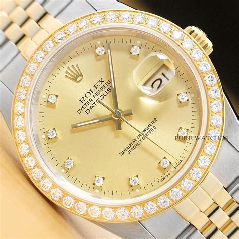 mens rolex 18k stainless diamond bezel pearl face|rolex diamond dials.